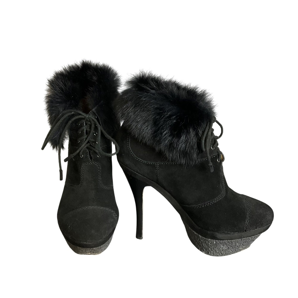 L.A.M.B‎ Platform Suede Leather & Real Fur Booties Size 7.5 Gwen Stefani Booties